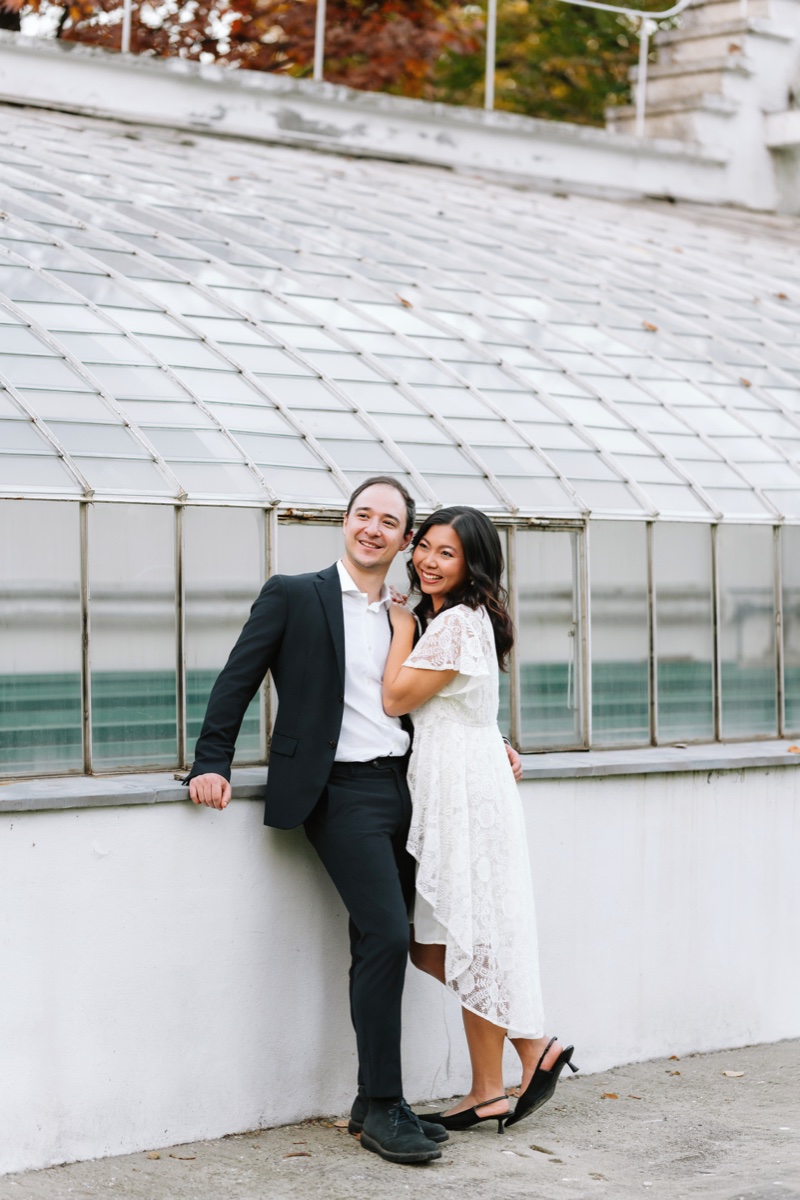 Joyful moment by the greenhouse
